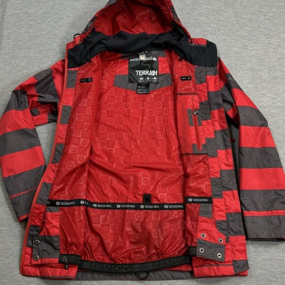 Sessions Terrain Womens Red Gray Stripe Jane Heather Snowboard Coat Recco Size S - Picture 5 of 16